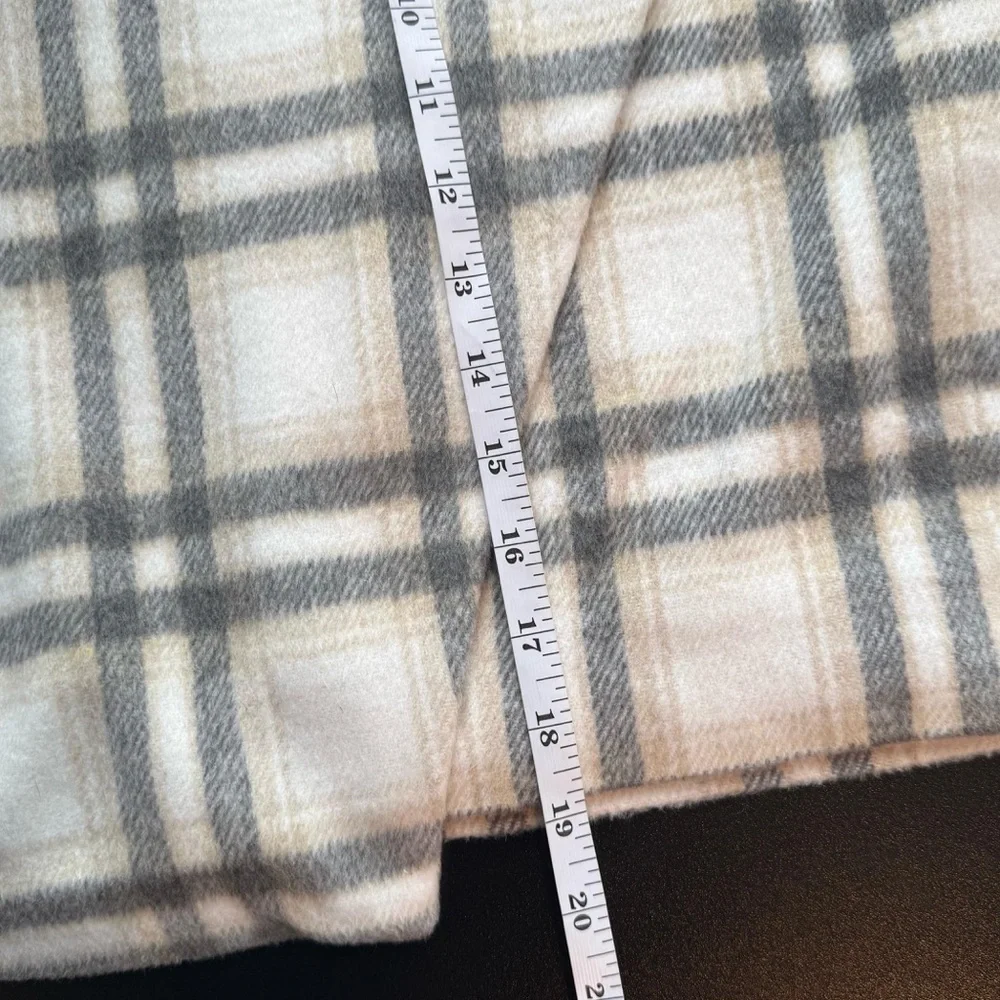 Retro Bagatelle Plaid Mini Skirt Beige Gray A-Line High Waist Size XL - Picture 9 of 9